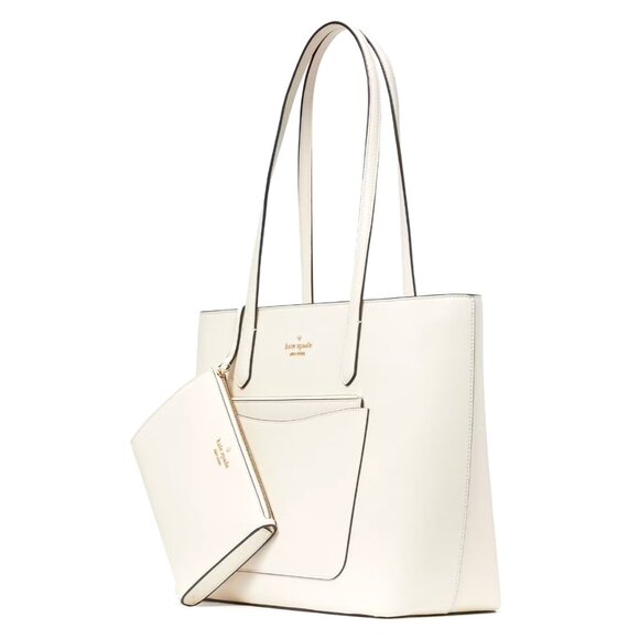 New Kate Spade Staci Tote And Wristlet 3 Piece Set Saffiano Meringue - Picture 4 of 5